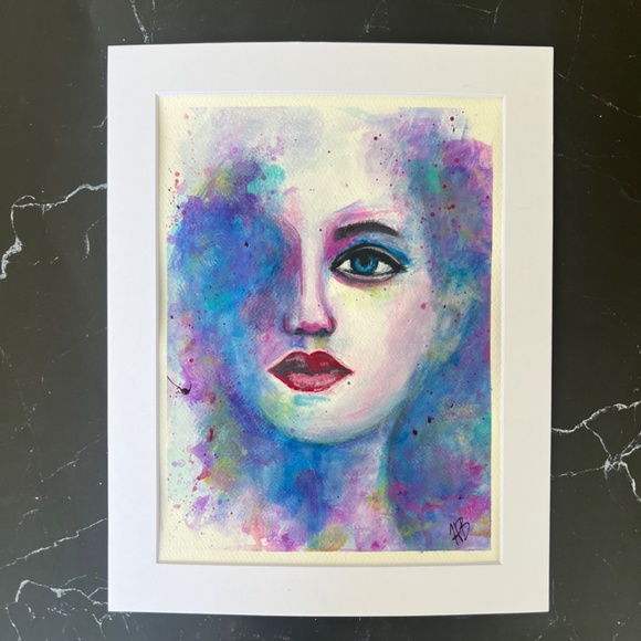Enchantment Abstract Acrylic Watercolor Effect Painting of Woman's Face - Picture 9 of 13